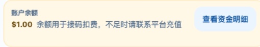 账户余额卡片：显示当前余额和资金明细入口